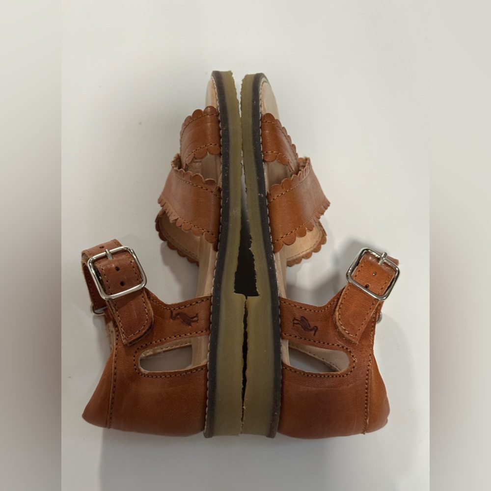 Petit Nord Little Girl’s Scalloped Leather Sandals Cognac Size EU 26 - Picture 5 of 9